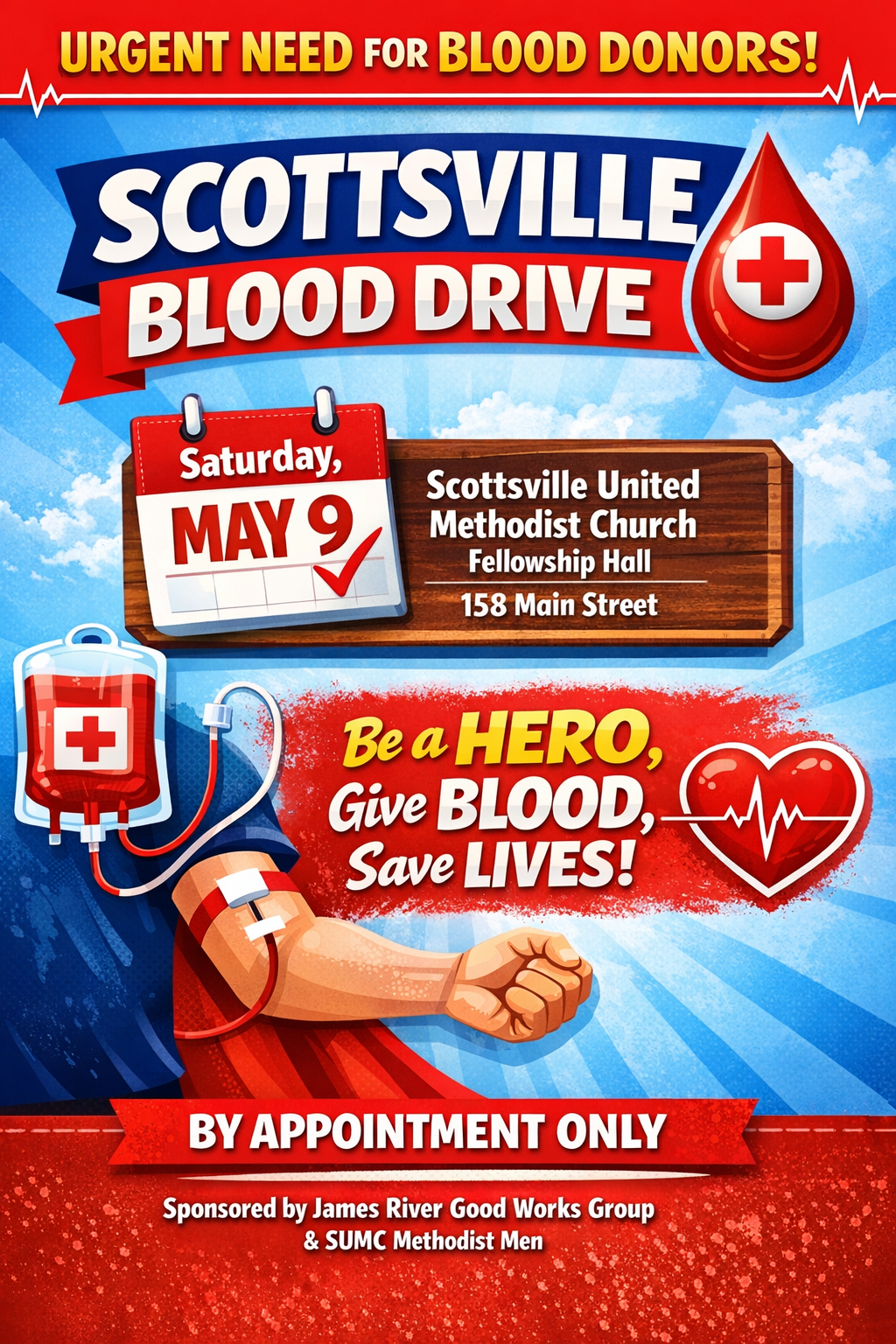 Scottsville Blood Drive Set for May 9 scottsville blood drive promotional flyer